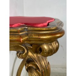 ANTICA CONSOLLE BAROCCA EPOCA 800 LEGNO SCOLPITO FOGLIA ORO STOFFA ROSSA ENTRATA