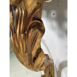 ANTICA CONSOLLE BAROCCA EPOCA 800 LEGNO SCOLPITO FOGLIA ORO STOFFA ROSSA ENTRATA