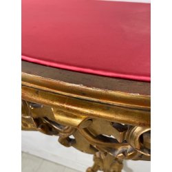 ANTICA CONSOLLE BAROCCA EPOCA 800 LEGNO SCOLPITO FOGLIA ORO STOFFA ROSSA ENTRATA