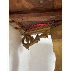 ANTICA CONSOLLE BAROCCA EPOCA 800 LEGNO SCOLPITO FOGLIA ORO STOFFA ROSSA ENTRATA
