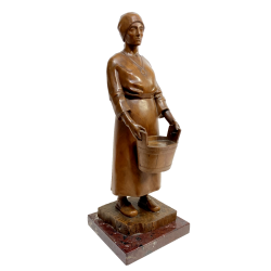 ANTICA SCULTURA LEGNO Aurelio Bossi FIGURA DONNA PORTATRICE D'ACQUA PRIMO '900