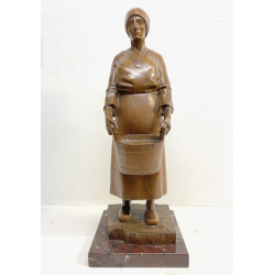 ANTICA SCULTURA LEGNO Aurelio Bossi FIGURA DONNA PORTATRICE D'ACQUA PRIMO '900