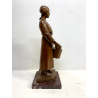 ANTICA SCULTURA LEGNO Aurelio Bossi FIGURA DONNA PORTATRICE D'ACQUA PRIMO '900
