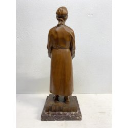 ANTICA SCULTURA LEGNO Aurelio Bossi FIGURA DONNA PORTATRICE D'ACQUA PRIMO '900