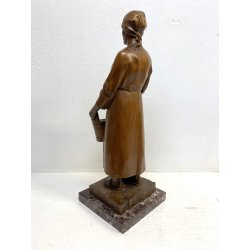 ANTICA SCULTURA LEGNO Aurelio Bossi FIGURA DONNA PORTATRICE D'ACQUA PRIMO '900