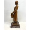 ANTICA SCULTURA LEGNO Aurelio Bossi FIGURA DONNA PORTATRICE D'ACQUA PRIMO '900
