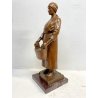 ANTICA SCULTURA LEGNO Aurelio Bossi FIGURA DONNA PORTATRICE D'ACQUA PRIMO '900