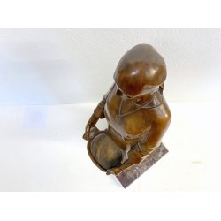 ANTICA SCULTURA LEGNO Aurelio Bossi FIGURA DONNA PORTATRICE D'ACQUA PRIMO '900