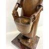 ANTICA SCULTURA LEGNO Aurelio Bossi FIGURA DONNA PORTATRICE D'ACQUA PRIMO '900