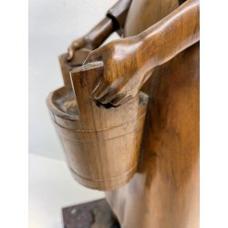 ANTICA SCULTURA LEGNO Aurelio Bossi FIGURA DONNA PORTATRICE D'ACQUA PRIMO '900
