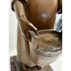 ANTICA SCULTURA LEGNO Aurelio Bossi FIGURA DONNA PORTATRICE D'ACQUA PRIMO '900