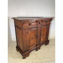 ANTICA GRANDE CREDENZA BAROCCA EPOCA 1600 LEGNO NOCE CASSETTI ANTE RIPIANI OLD