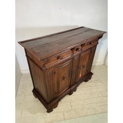 ANTICA GRANDE CREDENZA BAROCCA EPOCA 1600 LEGNO NOCE CASSETTI ANTE RIPIANI OLD