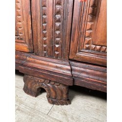ANTICA GRANDE CREDENZA BAROCCA EPOCA 1600 LEGNO NOCE CASSETTI ANTE RIPIANI OLD