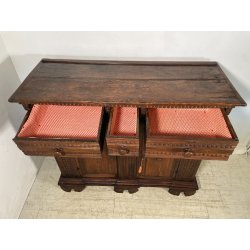ANTICA GRANDE CREDENZA BAROCCA EPOCA 1600 LEGNO NOCE CASSETTI ANTE RIPIANI OLD