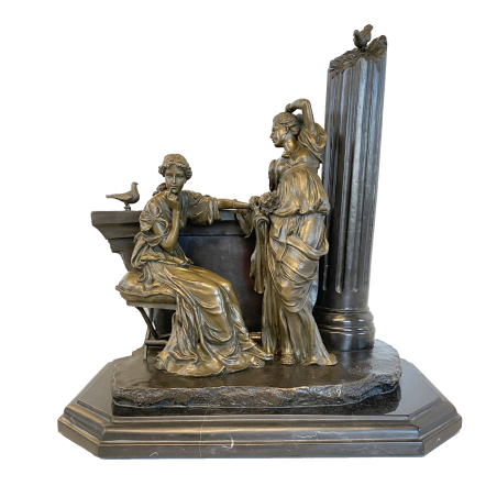 SCULTURA NEOCLASSICA BRONZO FIRMATA "Milo" SCENA FIGURE FEMMINILI PARIS '900