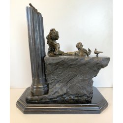 SCULTURA NEOCLASSICA BRONZO FIRMATA "Milo" SCENA FIGURE FEMMINILI PARIS '900