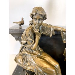 SCULTURA NEOCLASSICA BRONZO FIRMATA "Milo" SCENA FIGURE FEMMINILI PARIS '900