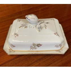 GRANDE antica BURRIERA MEHUN porcellana ceramica FRANCE decoro fiori bordo oro
