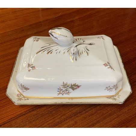 GRANDE antica BURRIERA MEHUN porcellana ceramica FRANCE decoro fiori bordo oro