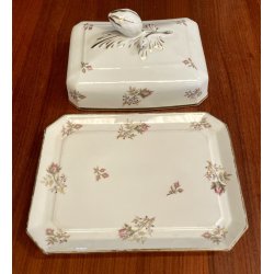 GRANDE antica BURRIERA MEHUN porcellana ceramica FRANCE decoro fiori bordo oro