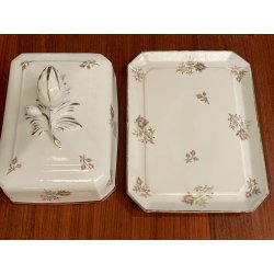 GRANDE antica BURRIERA MEHUN porcellana ceramica FRANCE decoro fiori bordo oro