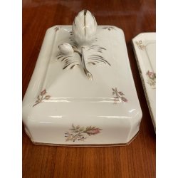 GRANDE antica BURRIERA MEHUN porcellana ceramica FRANCE decoro fiori bordo oro