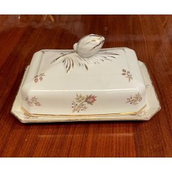 GRANDE antica BURRIERA MEHUN porcellana ceramica FRANCE decoro fiori bordo oro