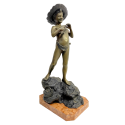 SCULTURA BRONZO FIRMATA V. Cinque "PESCATORELLO" SCUGNIZZO BASE MARMO 48,5 cm/h