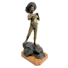 SCULTURA BRONZO FIRMATA V. Cinque "PESCATORELLO" SCUGNIZZO BASE MARMO 48,5 cm/h