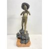 SCULTURA BRONZO FIRMATA V. Cinque "PESCATORELLO" SCUGNIZZO BASE MARMO 48,5 cm/h