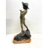SCULTURA BRONZO FIRMATA V. Cinque "PESCATORELLO" SCUGNIZZO BASE MARMO 48,5 cm/h