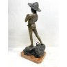 SCULTURA BRONZO FIRMATA V. Cinque "PESCATORELLO" SCUGNIZZO BASE MARMO 48,5 cm/h