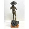 SCULTURA BRONZO FIRMATA V. Cinque "PESCATORELLO" SCUGNIZZO BASE MARMO 48,5 cm/h