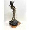 SCULTURA BRONZO FIRMATA V. Cinque "PESCATORELLO" SCUGNIZZO BASE MARMO 48,5 cm/h