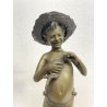 SCULTURA BRONZO FIRMATA V. Cinque "PESCATORELLO" SCUGNIZZO BASE MARMO 48,5 cm/h