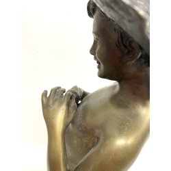 SCULTURA BRONZO FIRMATA V. Cinque "PESCATORELLO" SCUGNIZZO BASE MARMO 48,5 cm/h