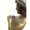 SCULTURA BRONZO FIRMATA V. Cinque "PESCATORELLO" SCUGNIZZO BASE MARMO 48,5 cm/h