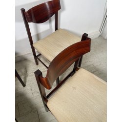 LOTTO 4 SEDIE VINTAGE 1960 ITALY LEGNO PALISSANDRO CURVATO SEDUTA STOFFA BEIGE