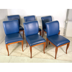 6 SEDIE VINTAGE ANNI 70 STILE FRAU DI FABRIZIO SMANIA LEGNO PELLE BLU PRANZO ITA