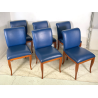 6 SEDIE VINTAGE ANNI 70 STILE FRAU DI FABRIZIO SMANIA LEGNO PELLE BLU PRANZO ITA