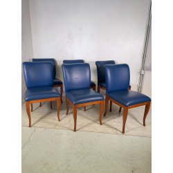 6 SEDIE VINTAGE ANNI 70 STILE FRAU DI FABRIZIO SMANIA LEGNO PELLE BLU PRANZO ITA