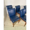 6 SEDIE VINTAGE ANNI 70 STILE FRAU DI FABRIZIO SMANIA LEGNO PELLE BLU PRANZO ITA