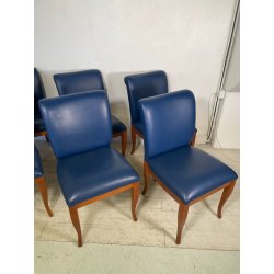 6 SEDIE VINTAGE ANNI 70 STILE FRAU DI FABRIZIO SMANIA LEGNO PELLE BLU PRANZO ITA