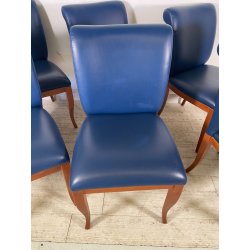 6 SEDIE VINTAGE ANNI 70 STILE FRAU DI FABRIZIO SMANIA LEGNO PELLE BLU PRANZO ITA