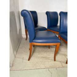 6 SEDIE VINTAGE ANNI 70 STILE FRAU DI FABRIZIO SMANIA LEGNO PELLE BLU PRANZO ITA