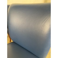 6 SEDIE VINTAGE ANNI 70 STILE FRAU DI FABRIZIO SMANIA LEGNO PELLE BLU PRANZO ITA