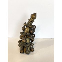 antico ORNAMENTO in BRONZO per CORNA di BESTIAME decorativo CAMPANELLI INDIANO