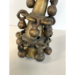 antico ORNAMENTO in BRONZO per CORNA di BESTIAME decorativo CAMPANELLI INDIANO