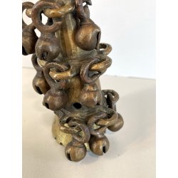 antico ORNAMENTO in BRONZO per CORNA di BESTIAME decorativo CAMPANELLI INDIANO
